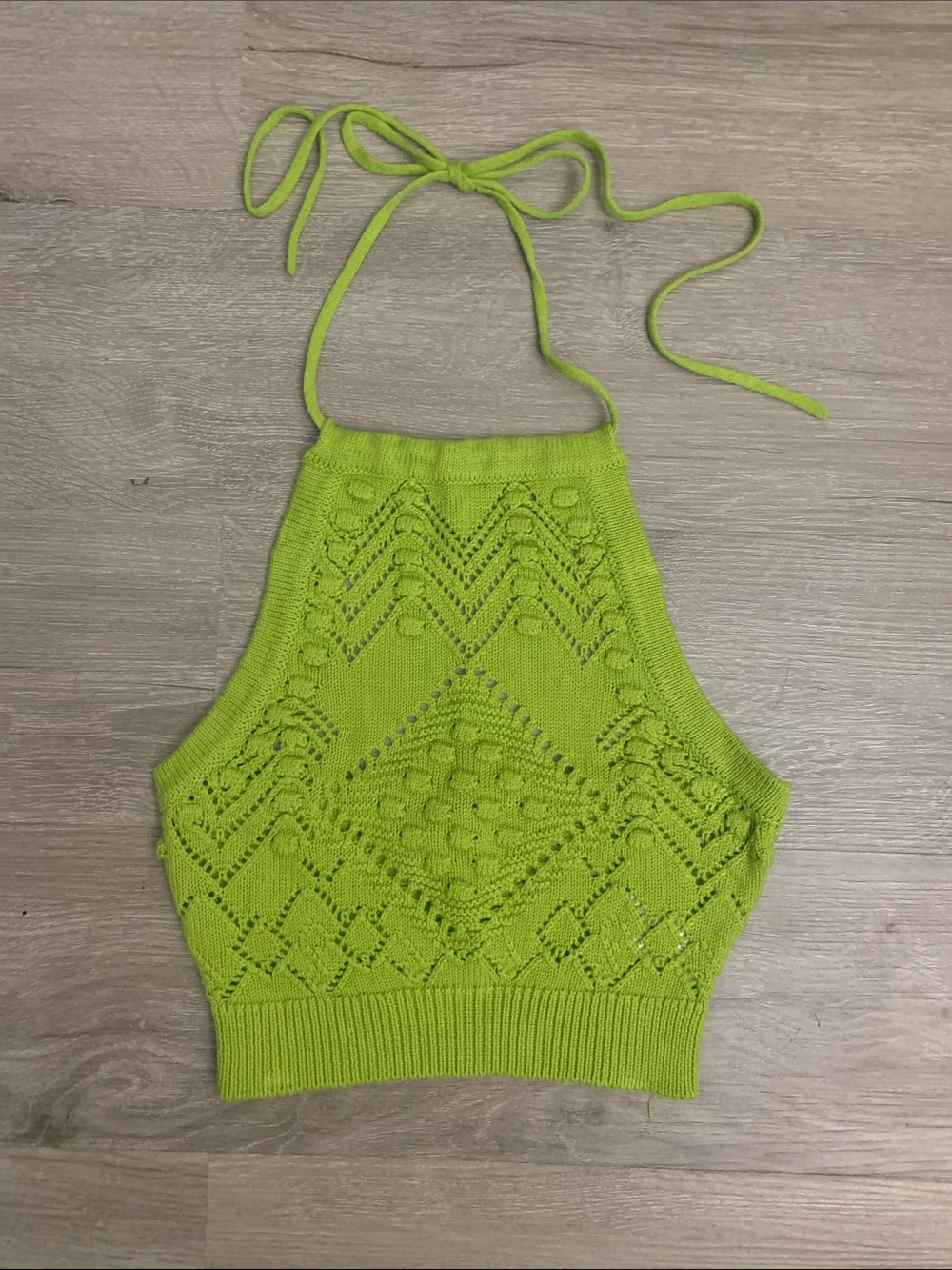 Textured Halter Crop Top in Lime